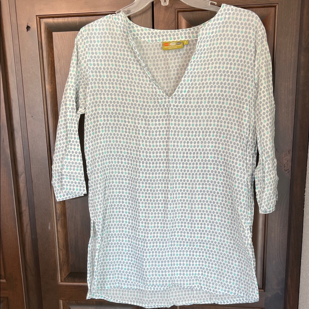 Elegant V-Neck Polka Dot Tunic 100% cotton